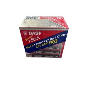 BASF Ferro Extra I 90 Minute Blank Cassette Tape 6 Pack New Sealed